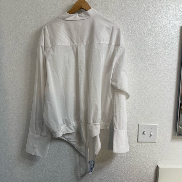 Good American Pointed Collar Poplin Neck Long Sleeve Zip Front Bodysuit Size 6 - Picture 3 of 6
